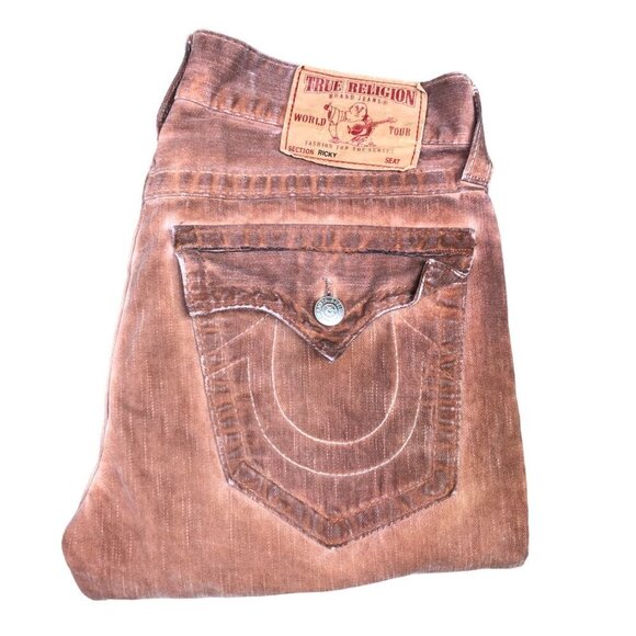 Vintage True Religion Jeans Size 32 RICKY DIRTY ORANGE - Picture 1 of 6